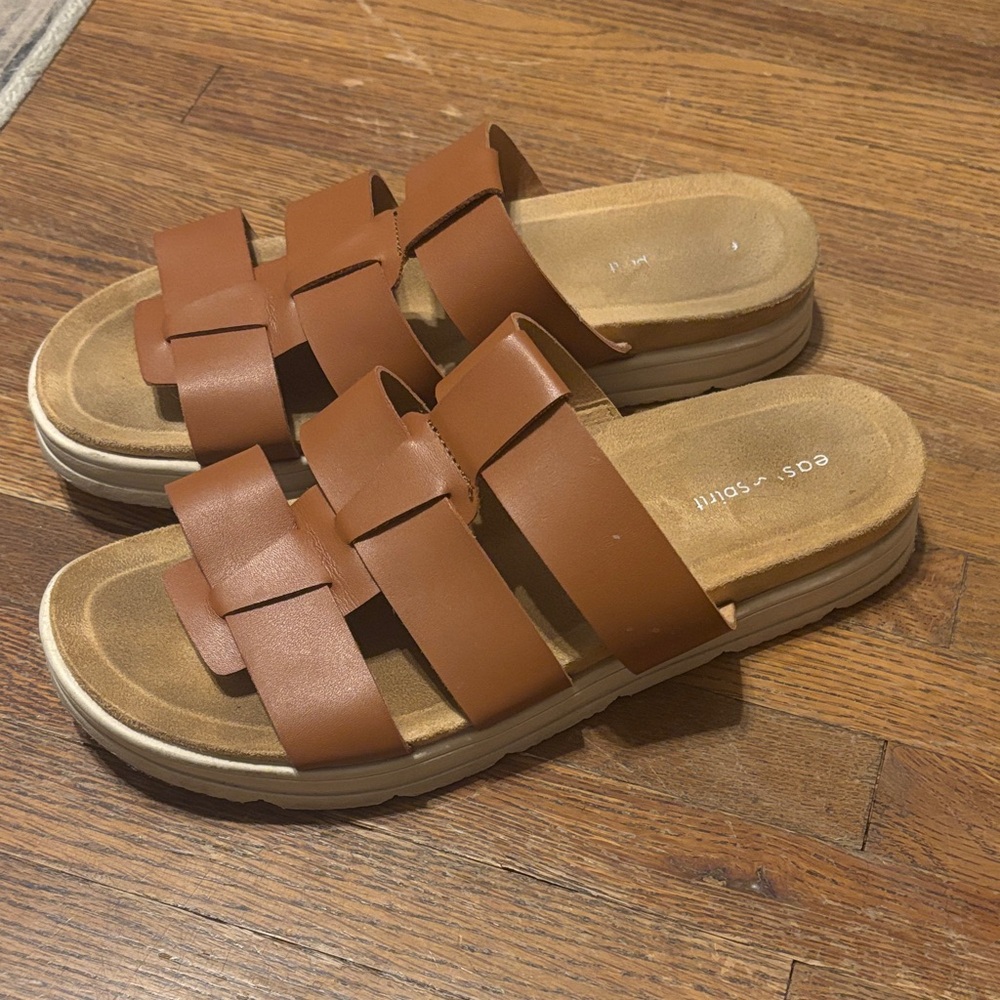 Easy Spirit Tan Strappy Slides